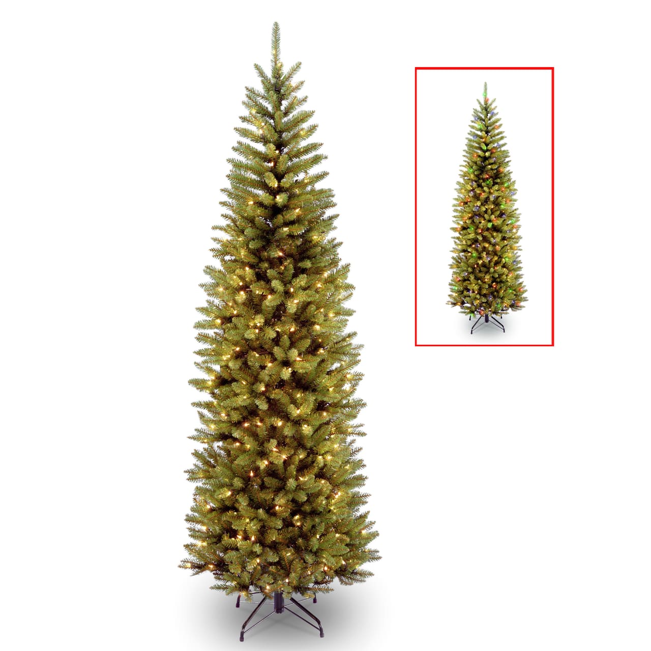 7 ft. Pre-lit PowerConnect™ Kingswood Fir Pencil Artificial Christmas Tree, Dual Color® LED Lights